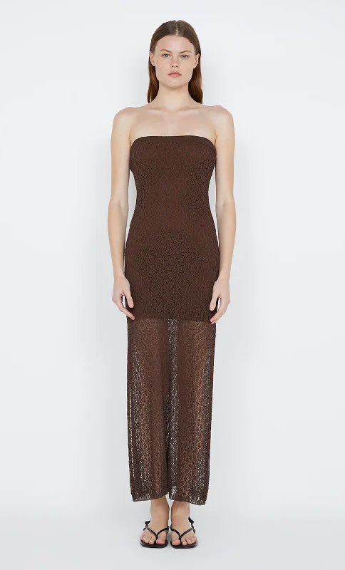 women's stretch dressesAURORA STRAPLESS DRESS - CHOC