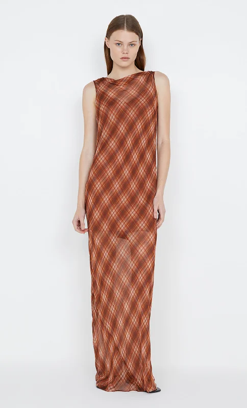 women's vintage dressesDEVI BOATNECK DRESS - DESERT CHECK