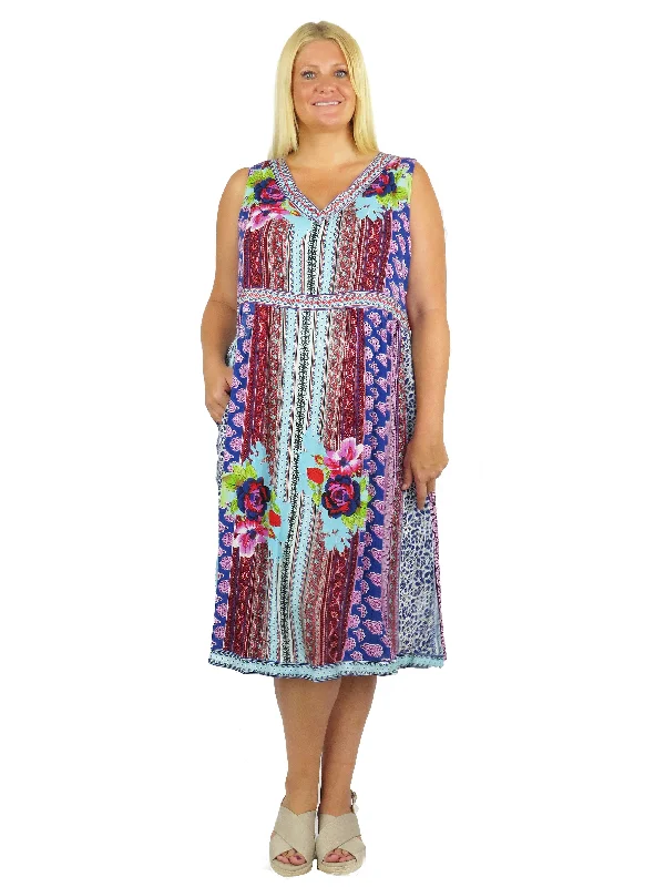 women's wrap dressesV-Neckline Empire Waist Border Print Dress - Plus Size