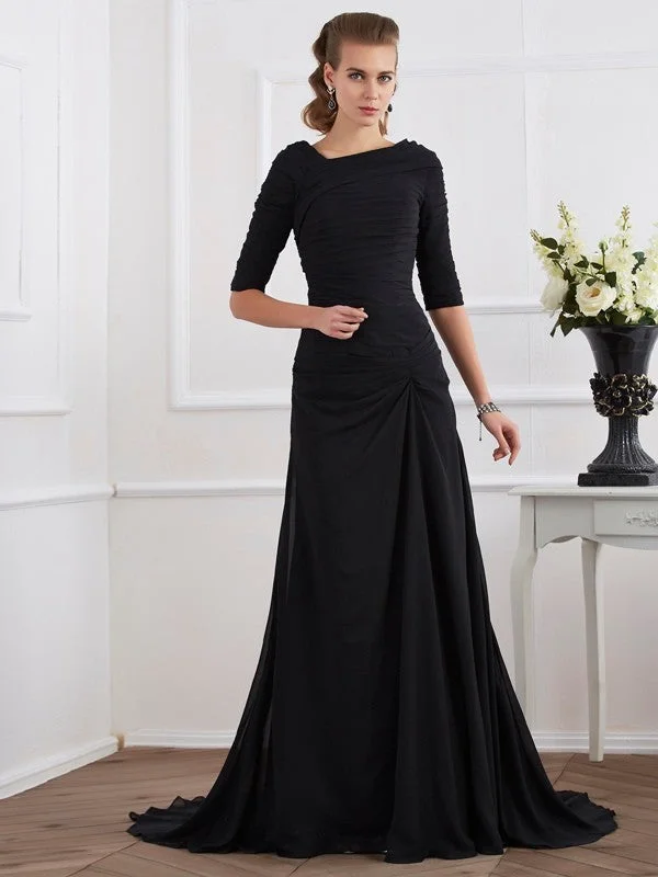 maxi dresses for destination weddingsA-Line/Princess 1/2 Sleeves Pleats Long Chiffon Dresses