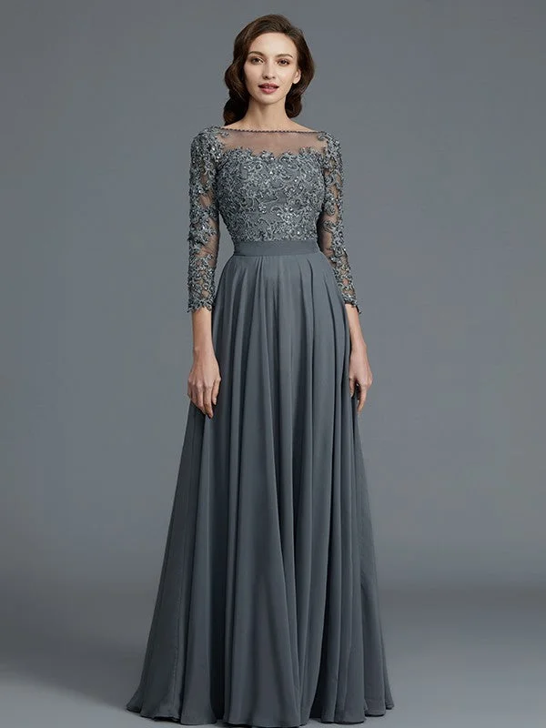 wedding dress codeA-Line/Princess 3/4 Sleeves Bateau Floor-Length Chiffon Mother of the Bride Dresses