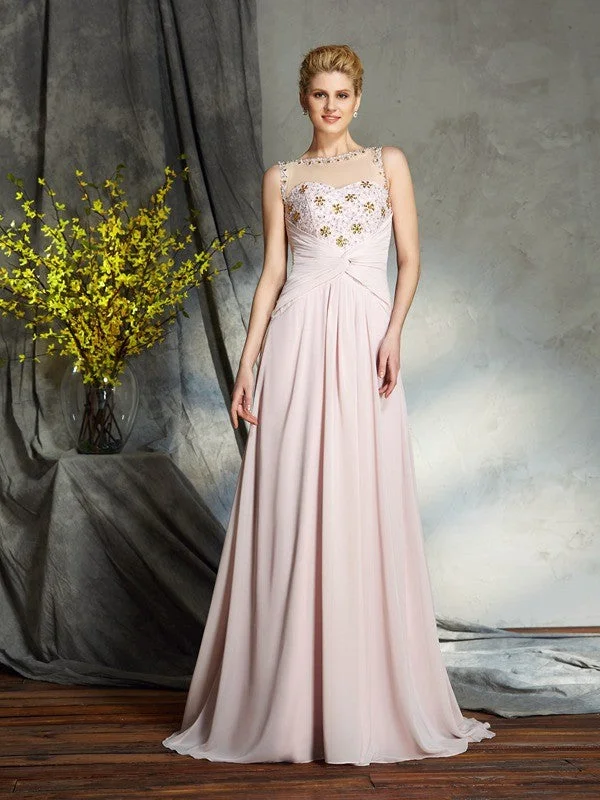 illusion sleeve wedding dressesA-Line/Princess Bateau Applique Sleeveless Long Chiffon Mother of the Bride Dresses