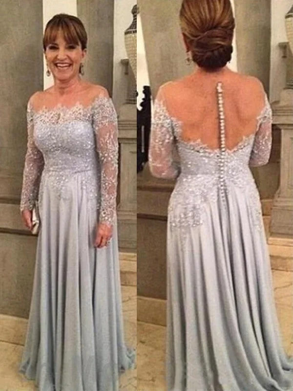 embroidered wedding dressesA-Line/Princess Chiffon Lace Scoop Long Sleeves Sweep/Brush Train Mother of the Bride Dresses