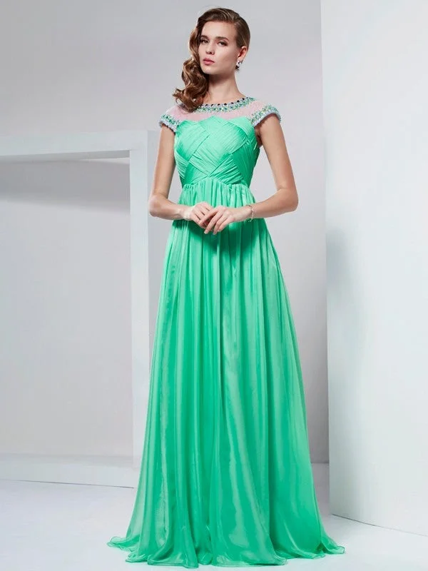 maxi dresses for everyday wearA-Line/Princess High Neck Short Sleeves Ruffles Long Chiffon Dresses