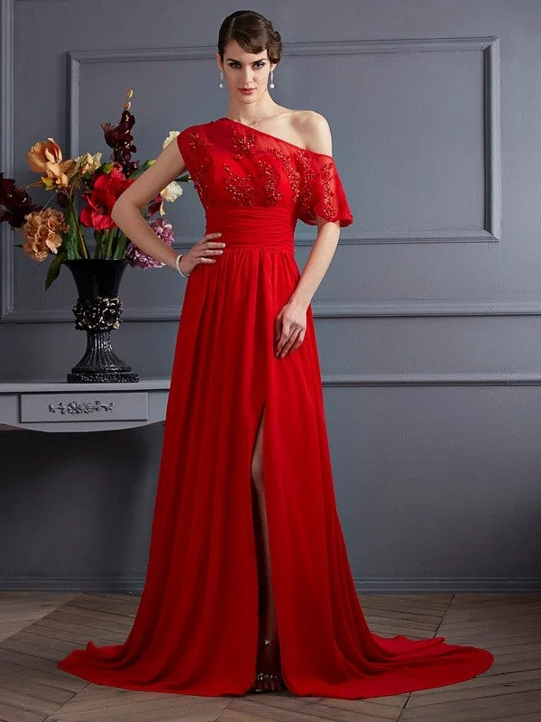 maxi dresses for mother of the brideA-Line/Princess One-Shoulder Sleeveless Applique Long Chiffon Dresses