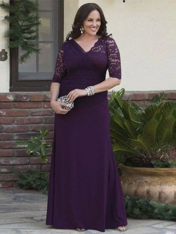 silk wedding dressesA-Line/Princess Satin Lace V-neck 1/2 Sleeves Floor-Length Mother of the Bride Dresses