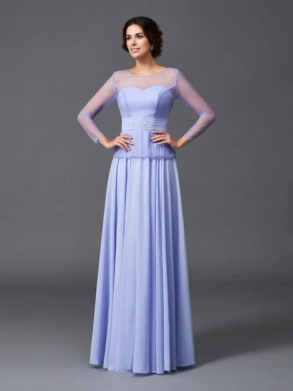 high-low wedding dressesA-Line/Princess Scoop Ruffles Long Sleeves Long Chiffon Mother of the Bride Dresses