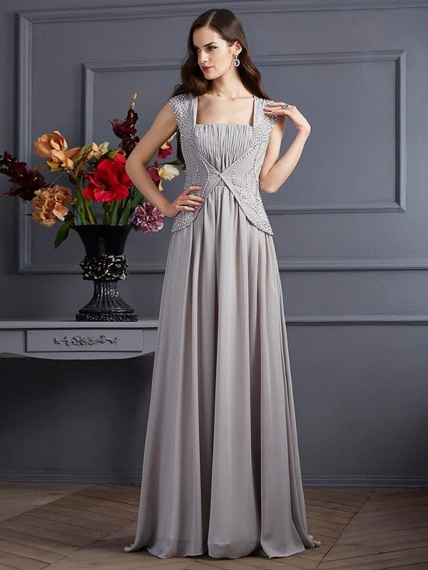 maxi dresses under $50A-Line/Princess Square Sleeveless Beading Long Chiffon Dresses