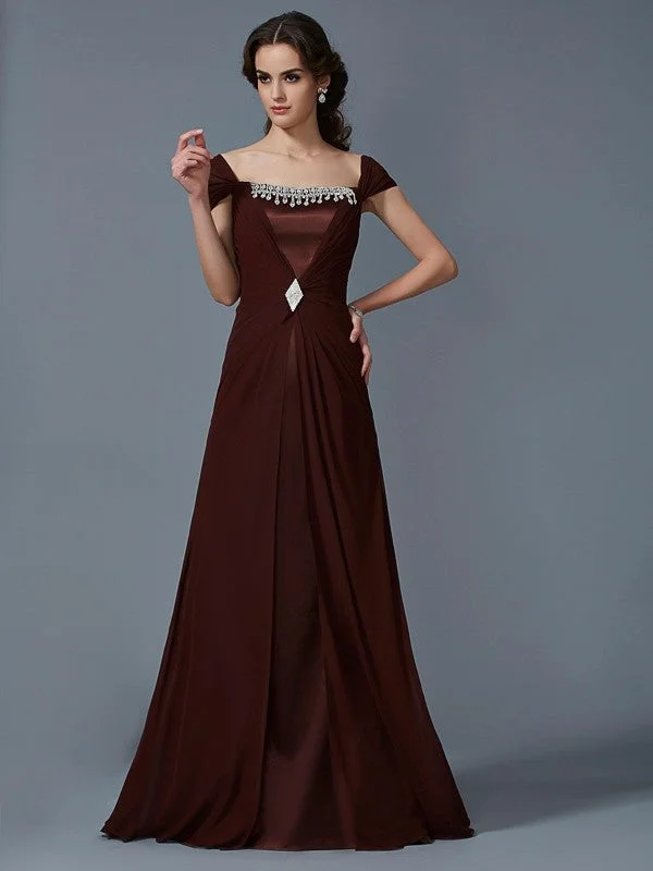 maxi dresses for active wear (with stretch fabric)A-Line/Princess Strapless Short Sleeves Long Chiffon Dresses