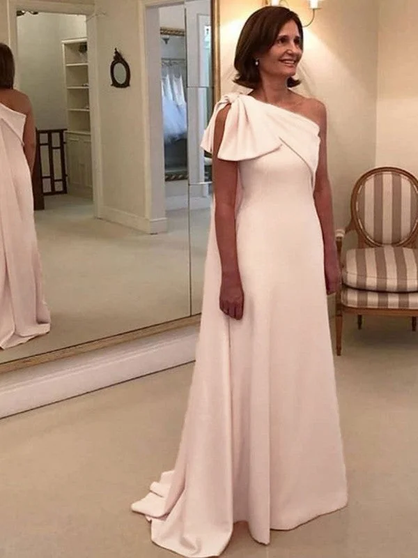 classic wedding dressesA-Line/Princess Stretch Crepe Bowknot One-Shoulder Sleeveless Sweep/Brush Train Mother of the Bride Dresses