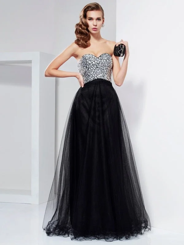 silk maxi dressesA-Line/Princess Sweetheart Sleeveless Beading Crystal Long  Woven Satin Dresses