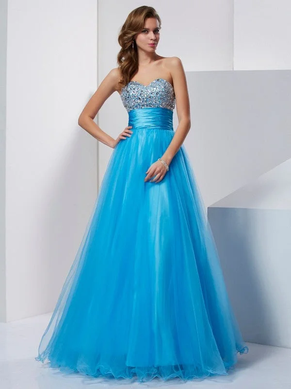 maxi dresses with front pocketsA-Line/Princess Sweetheart Sleeveless Beading Long Tulle Dresses