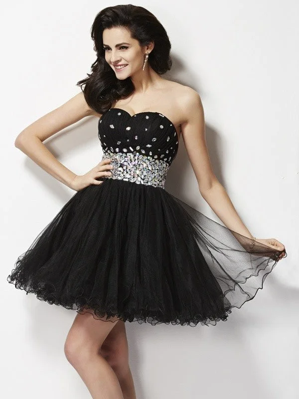 ready-to-wear party dressesA-Line/Princess Sweetheart Sleeveless Beading Sequin Short  Woven Satin Homecoming Dresses