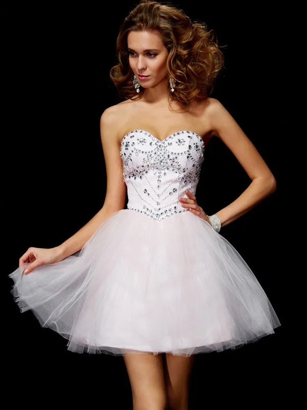 budget-friendly party dressesA-Line/Princess Sweetheart Sleeveless Beading Short Organza Homecoming Dresses