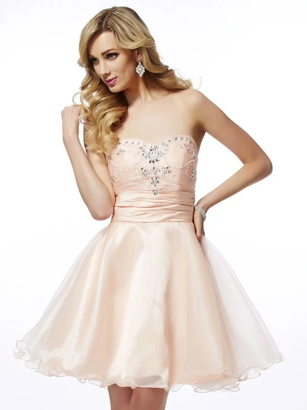 pastel party dressesA-Line/Princess Sweetheart Sleeveless Beading Short Tulle Homecoming Dresses