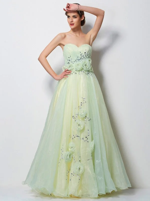 maxi dresses with removable beltsA-Line/Princess Sweetheart Sleeveless Hand-Made Flower Long Tulle Dresses