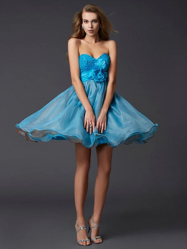 floral party dressesA-Line/Princess Sweetheart Sleeveless Lace Short Taffeta Homecoming Dresses