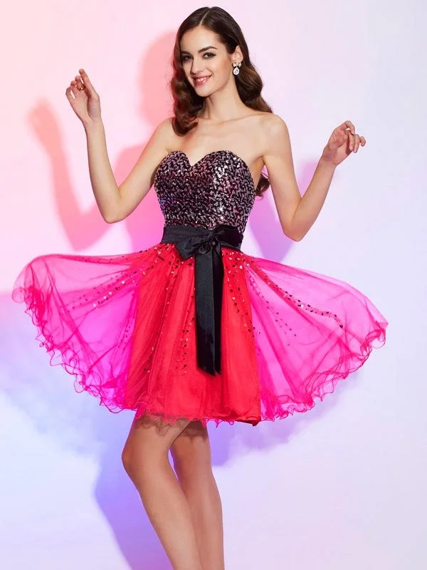 animal print party dressesA-Line/Princess Sweetheart Sleeveless Sash/Ribbon/Belt Short Organza Homecoming Dresses