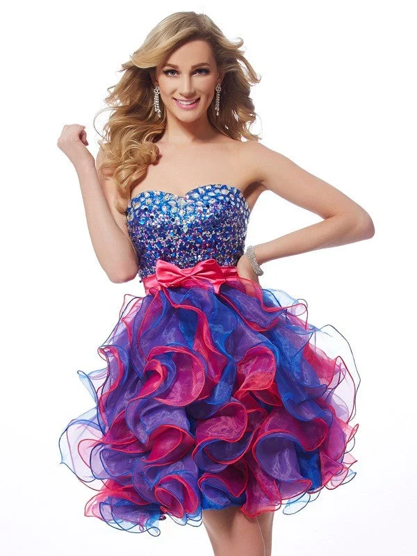 maximalist party dressesA-Line/Princess Sweetheart Sleeveless Sequin Short Organza Homecoming Dresses