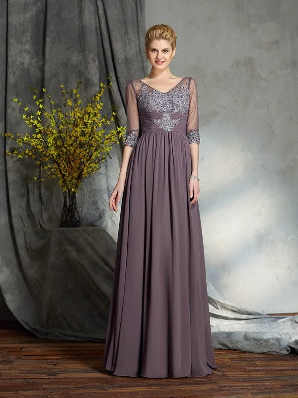 wedding dress with detachable sleevesA-Line/Princess V-neck 1/2 Sleeves Long Chiffon Mother of the Bride Dresses