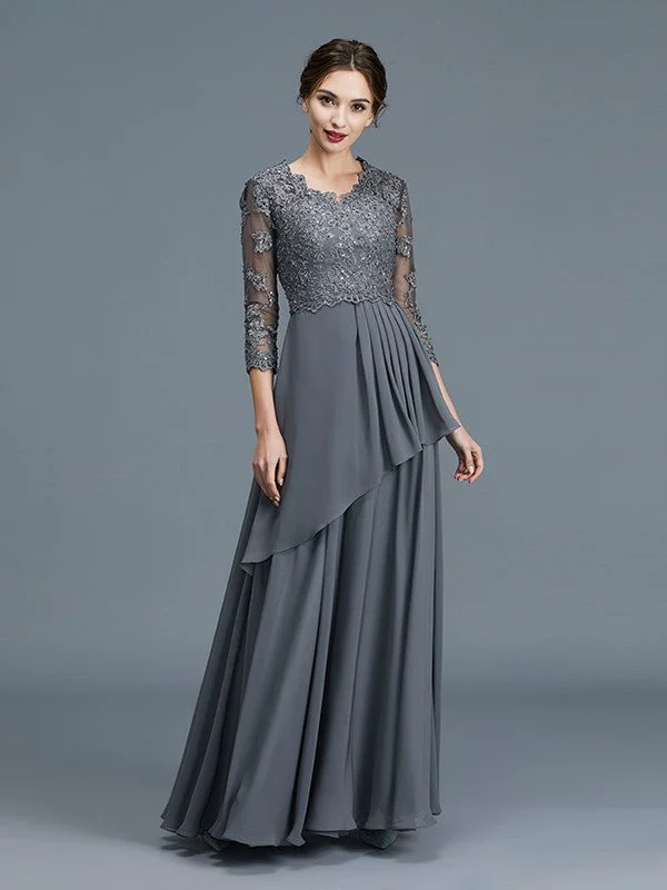 mother-of-the-bride wedding dressesA-Line/Princess V-neck 3/4 Sleeves Ruffles Chiffon Floor-Length Mother of the Bride Dresses