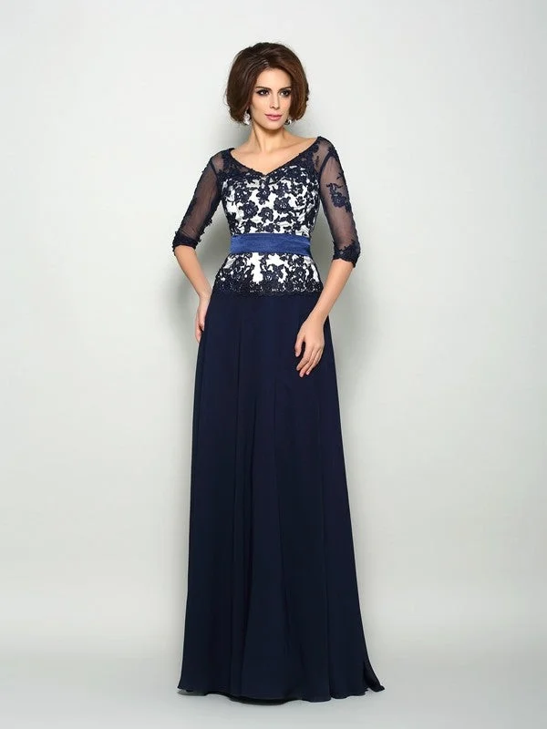 garden wedding dressesA-Line/Princess V-neck Beading 1/2 Sleeves Long Chiffon Mother of the Bride Dresses