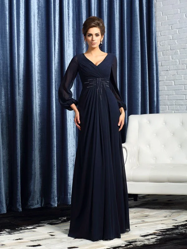 romantic wedding dressesA-Line/Princess V-neck Beading Long Sleeves Long Chiffon Mother of the Bride Dresses