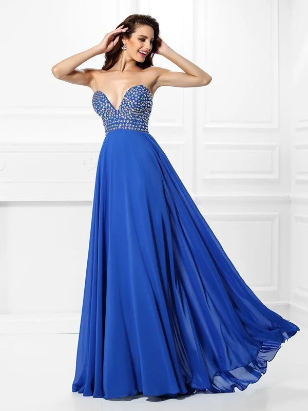 maxi dresses for date nightsA-Line/Princess V-neck Beading Sleeveless Long Chiffon Dresses