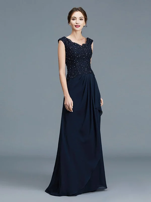 sustainable wedding dressesA-Line/Princess V-neck Ruffles Floor-Length Chiffon Sleeveless Mother of the Bride Dresses