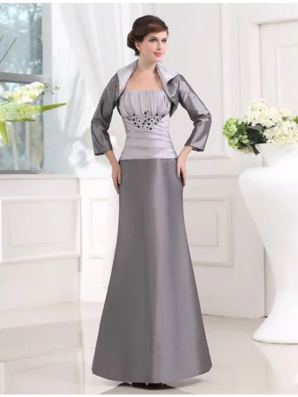 flutter sleeve wedding dressesBeading Strapless Sleeveless Taffeta Long Applique Mother of the Bride Dresses