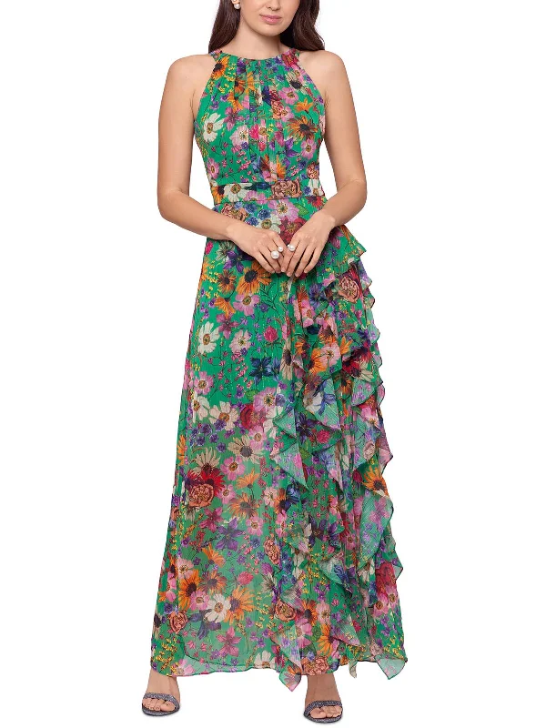 maxi dresses with pocketsPetites Womens Floral Long Halter Dress