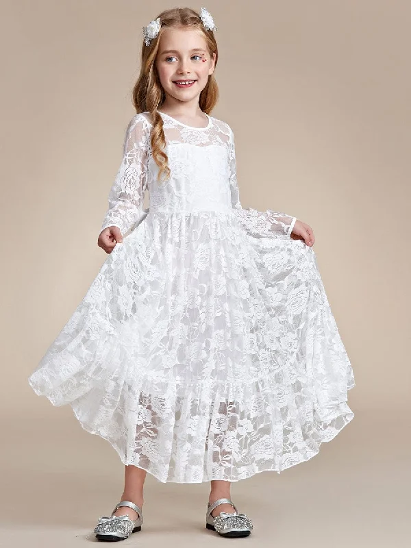 maxi dresses for womenPure Lace Long-Sleeve Round Neckline Flower Girl Dress