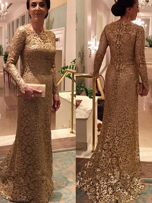 wedding dress codeSheath/Column Lace Scoop Long Sleeves Sweep/Brush Train Mother of the Bride Dresses