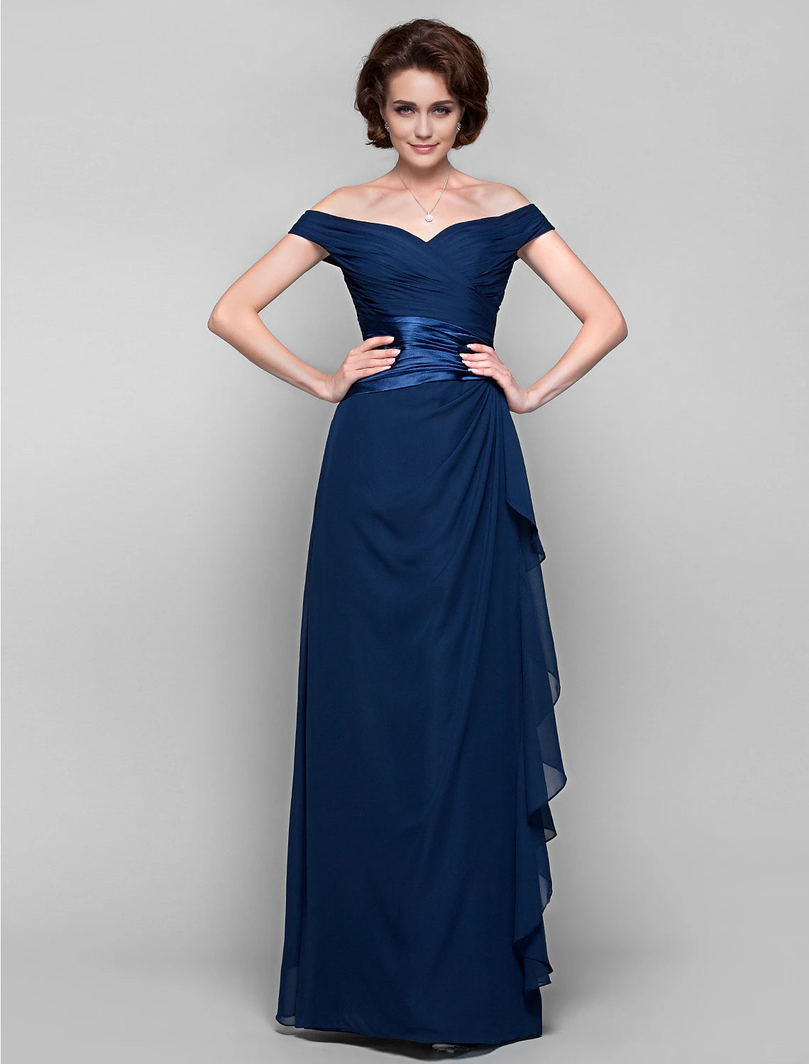 mother-of-the-groom wedding dressesSheath / Column Mother of the Bride Dress Open Back Off Shoulder Floor Length Chiffon Sleeveless with Criss Cross