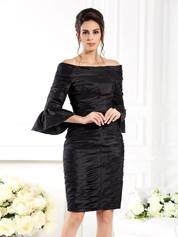 princess wedding dressesSheath/Column Off-the-Shoulder Ruched 1/2 Sleeves Short Taffeta Mother of the Bride Dresses