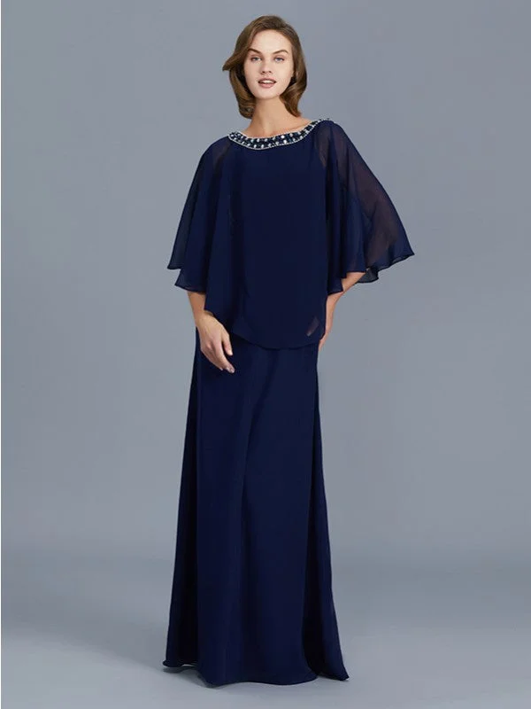 custom-fitted wedding dressesSheath/Column Scoop Beading Long Sleeves Chiffon Floor-Length Mother of the Bride Dresses