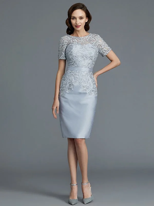 modern wedding dressesSheath/Column Scoop Short Sleeves Knee-Length Taffeta Mother of the Bride Dresses