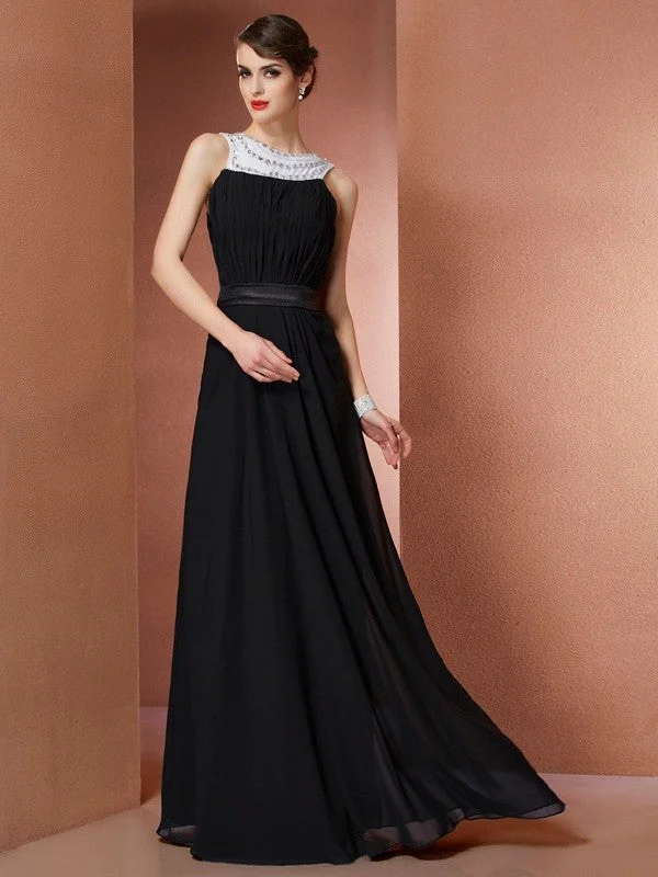 maxi dresses for outdoor weddingsSheath/Column Scoop Sleeveless Beading Long Chiffon Dresses