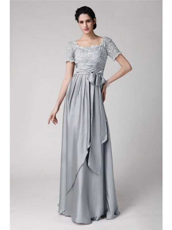 elegant bohemian wedding dressesSheath/Column Square Beading Applique  Woven Satin Mother of the Bride Dresses