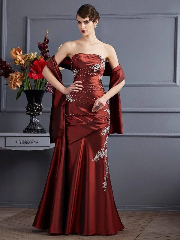 floral maxi dressesSheath/Column Strapless Sleeveless Beading Long Taffeta Dresses