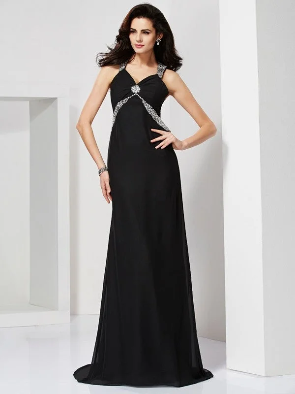 maxi dresses with sweetheart necksSheath/Column Straps Sleeveless Beading Long Chiffon Dresses