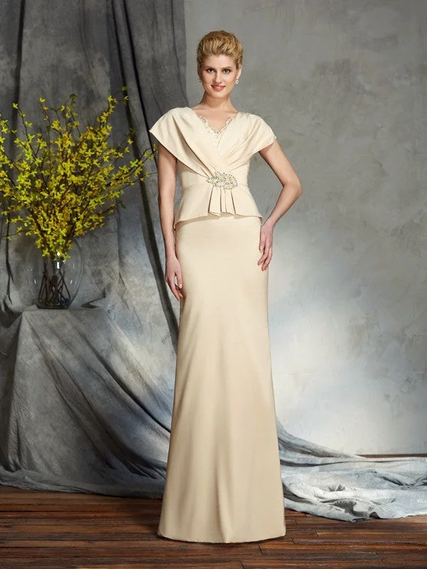 wedding dress with buttonsSheath/Column V-neck Beading Short Sleeves Long Silk like Satin Mother of the Bride Dresses