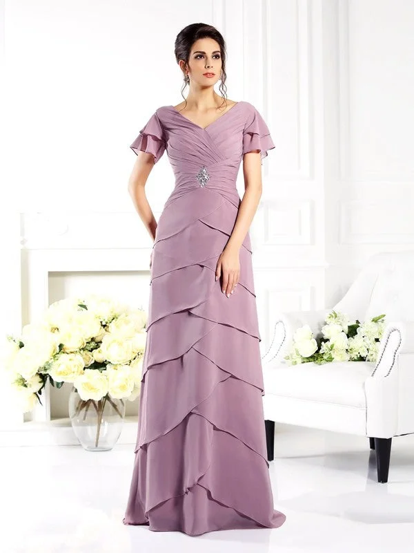 tulle wedding dressesSheath/Column V-neck Short Sleeves Long Chiffon Mother of the Bride Dresses