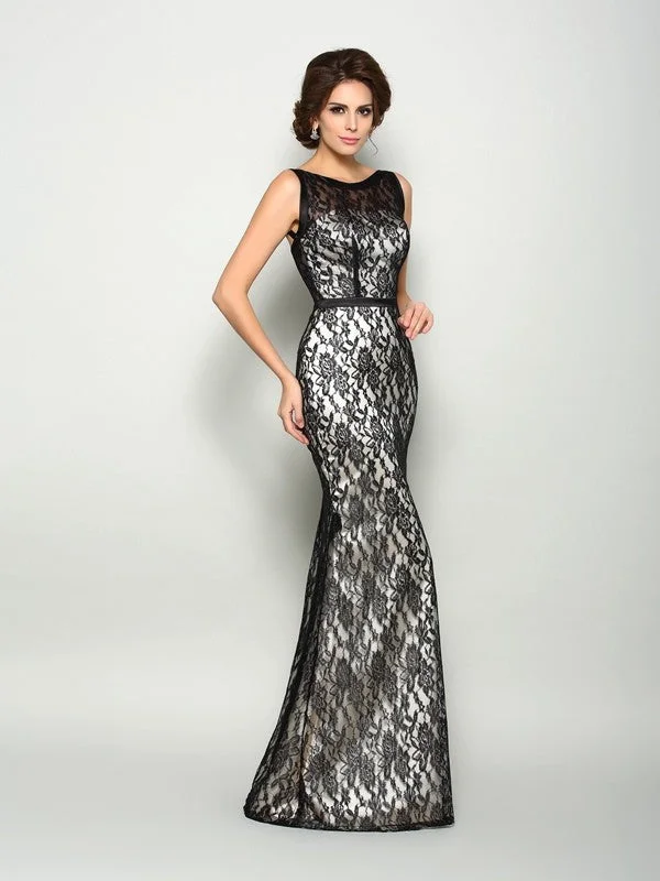 budget-friendly wedding dressesTrumpet/Mermaid Bateau Lace Sleeveless Long  Woven Satin Mother of the Bride Dresses