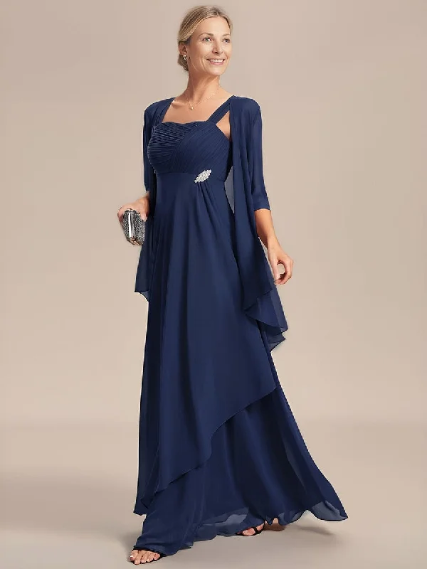 sustainable wedding dressesTwo-Piece Square Neck Chiffon A-Line Mother of the Bride Dress