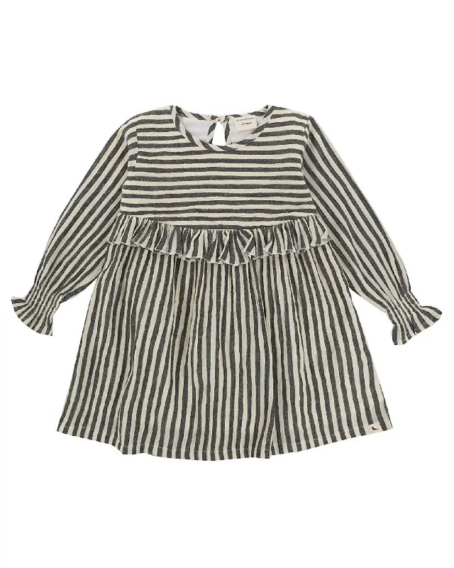 affordable maxi dressesWoven Striped Longsleeve Dress In Grey/cream