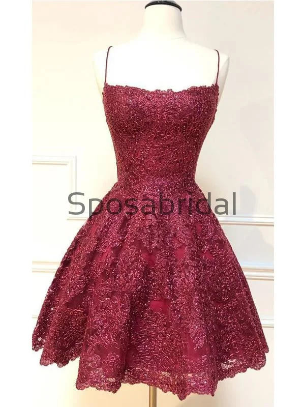 homecoming party dressesA-Line Burgundy Lace Modest Unique Homecoming Dresses BD0422