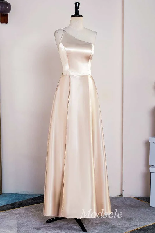 maxi dresses with built-in brasA-Line Champagne One-Shoulder A-Line Long Dress