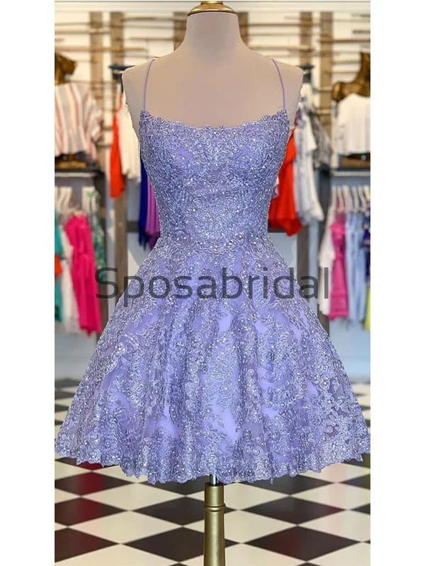 cocktail party dressesA-Line Lilac Lace Modest Unique Homecoming Dresses BD0428