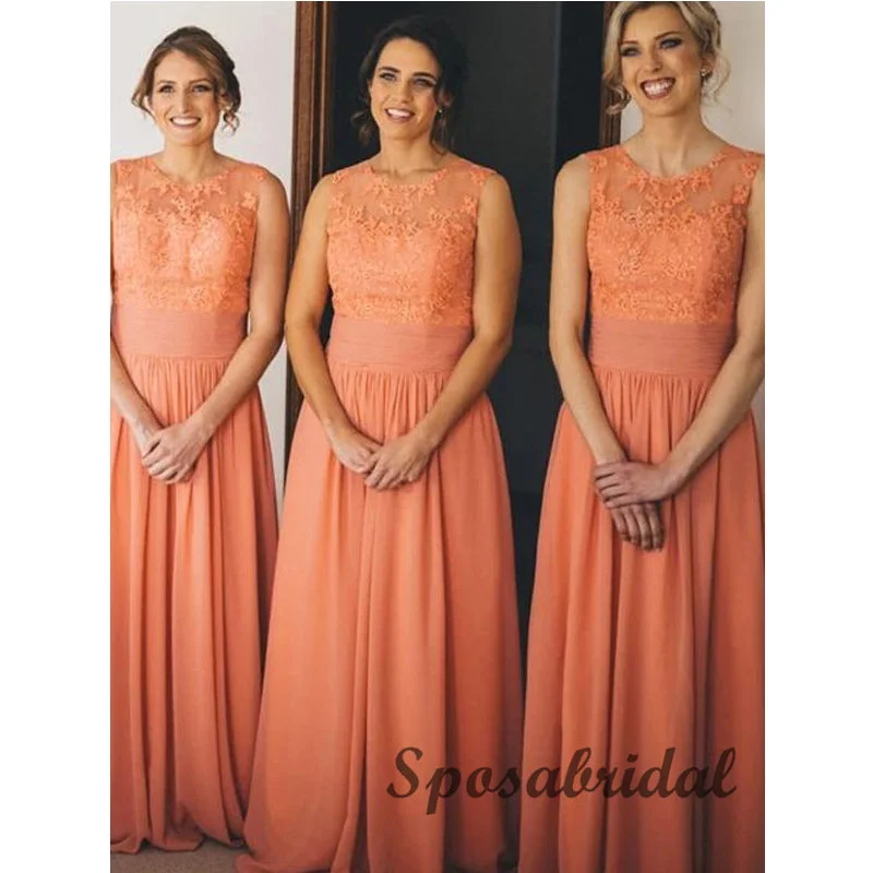 glamorous wedding dressesA-line Orange Chiffon Lace Long Bridesmiad Dresses WG906